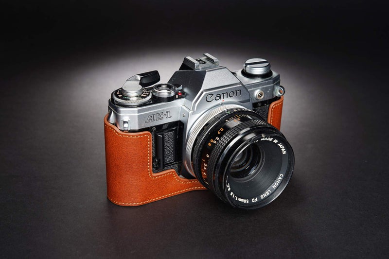 BolinUS A-1 Case, BolinUS Handmade Genuine Real Leather Half Camera Case Bag Cover for Canon AE-1 A-1 (NO Handle) Camera with Hand Strap (LavaBrown) - Image 5